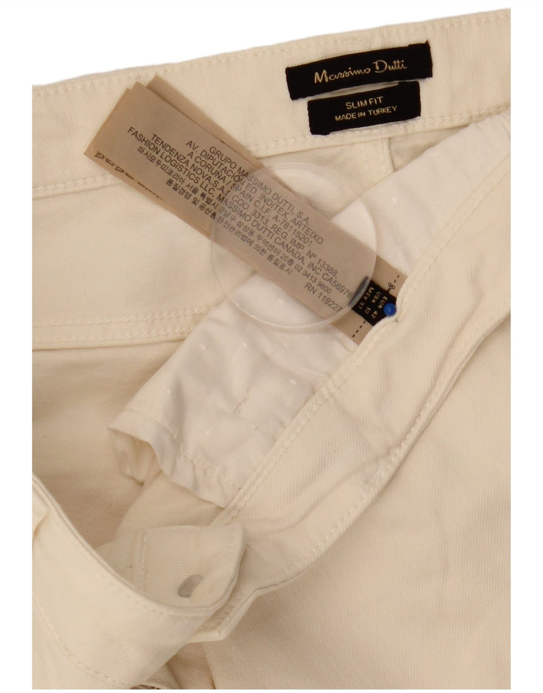 Massimo Dutti Jean slim pour femme EU 42 Large W32 L30 Coton blanc cassé