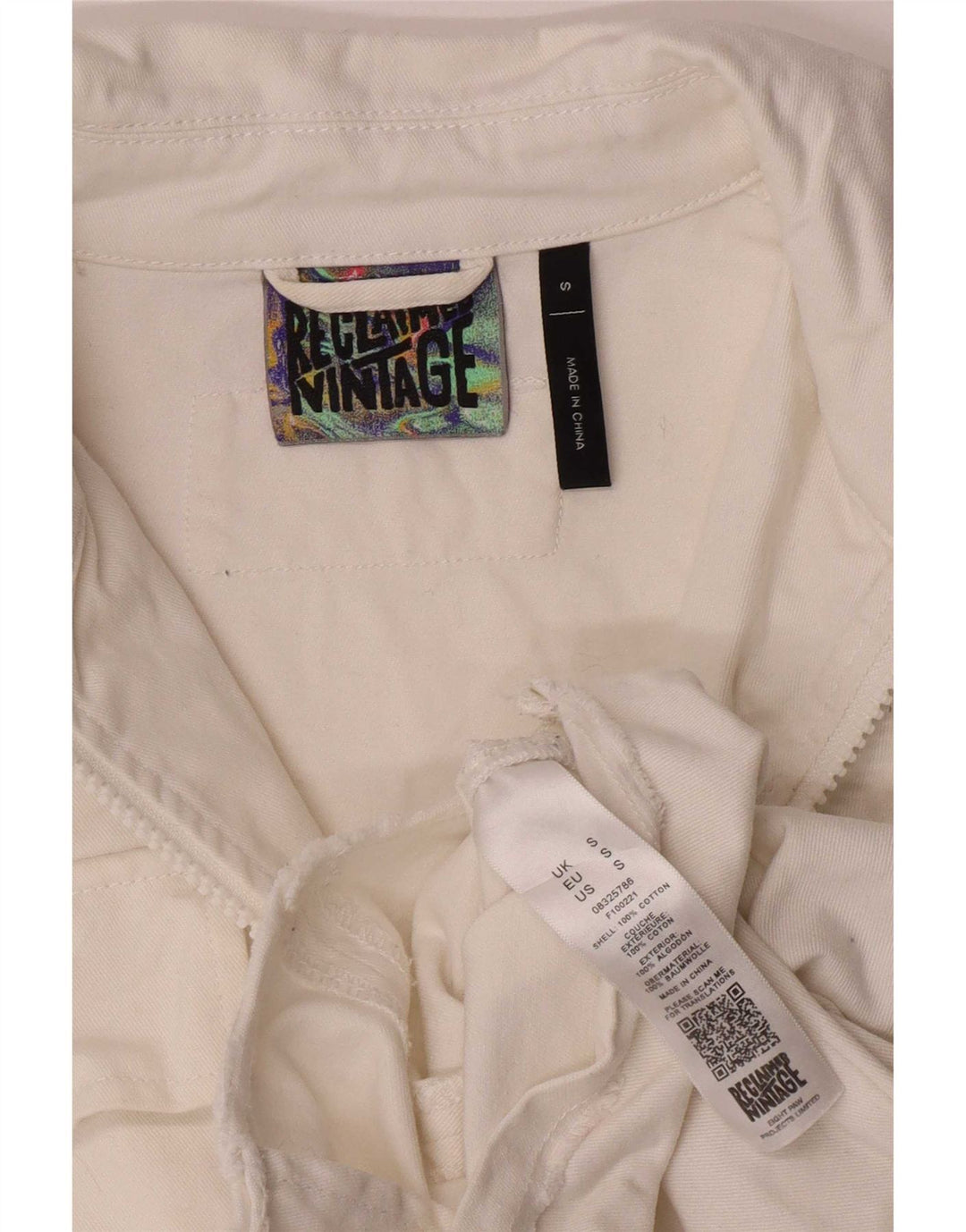 veste en denim crop femme vintage UK 10 petit coton blanc