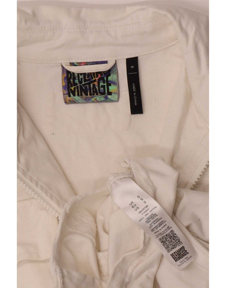 veste en denim crop femme vintage UK 10 petit coton blanc