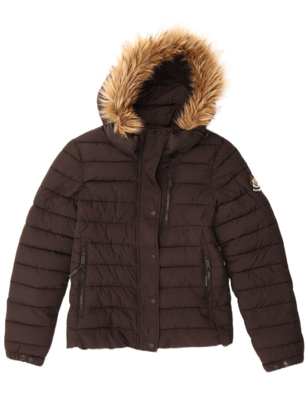 Superdry Womens Hooded Padded Jacket UK 10 Small Black Nylon