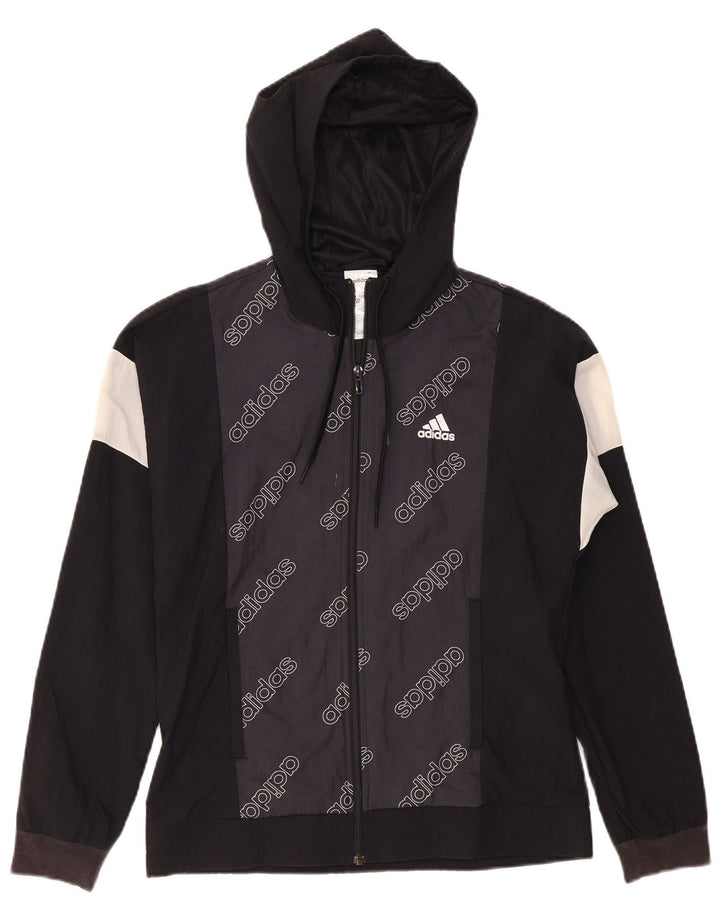 Adidas Veste de pluie à capuche graphique pour femme UK 8/10 Small Noir Colourblock