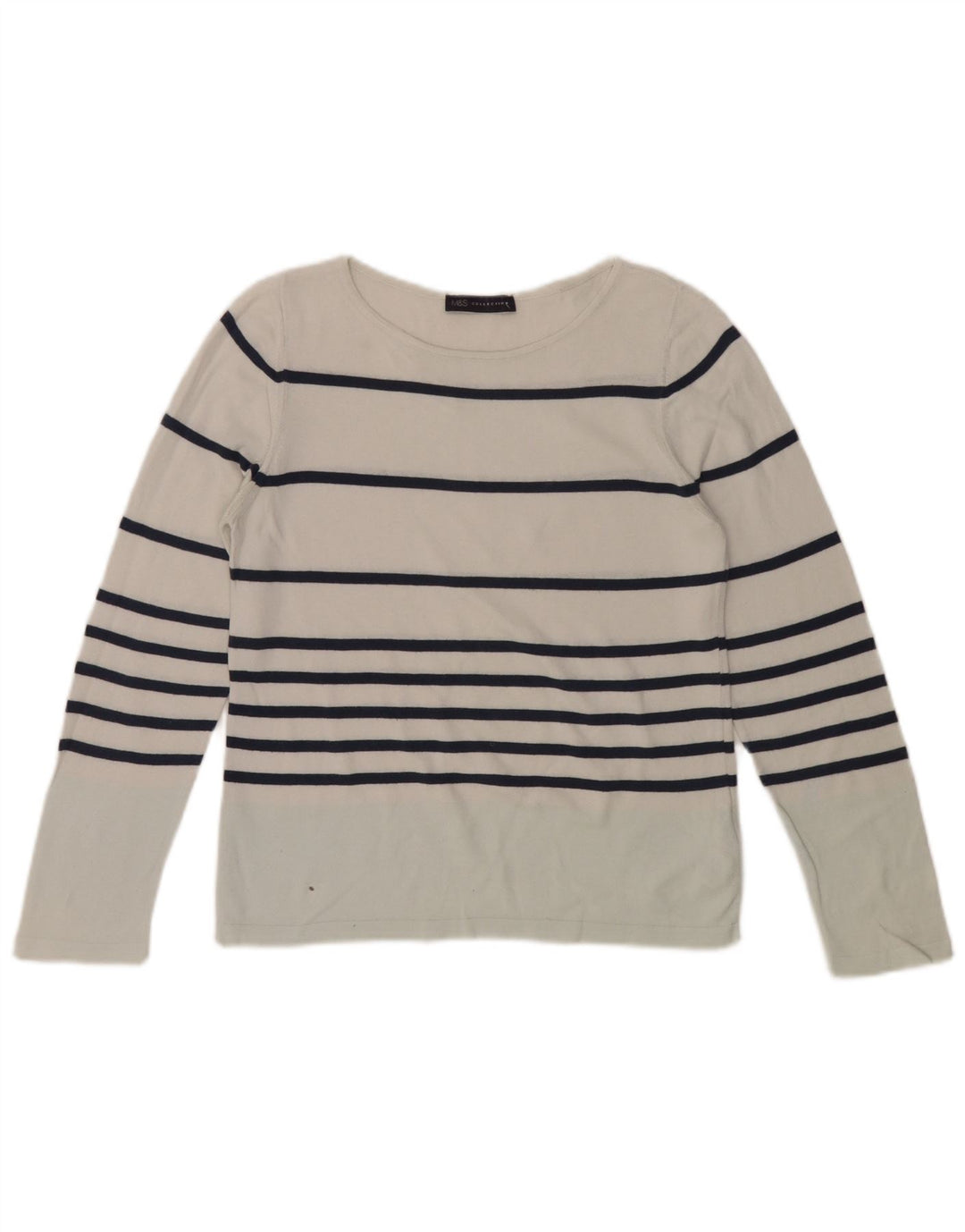 Marks & Spencer Haut à manches longues pour femme UK 8 Petit coton rayé blanc