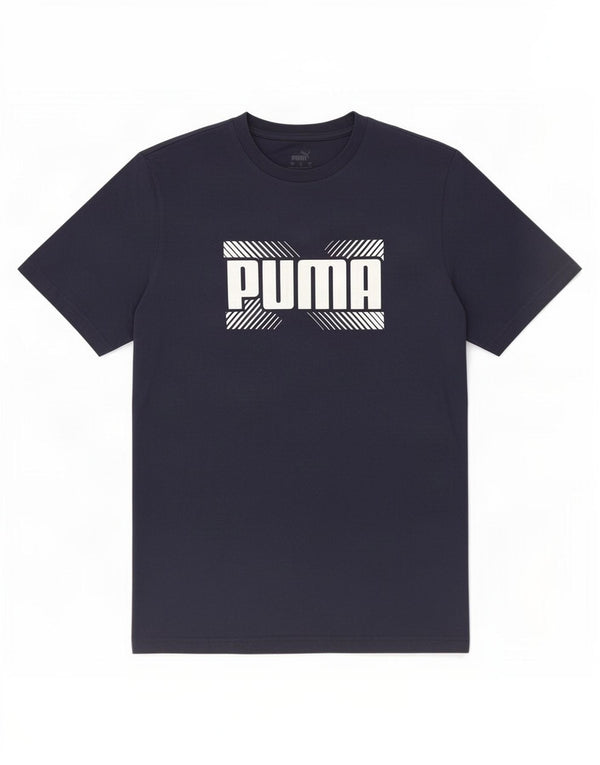 Puma Mens Graphic T-Shirt Top Large Navy Blue Cotton
