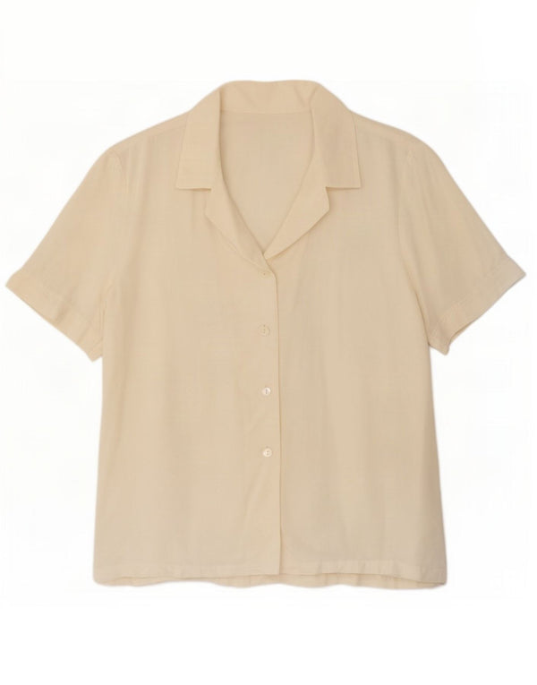 vintage Femme Chemise À Manches Courtes Blouse UK 16 Grand Blanc Cassé
