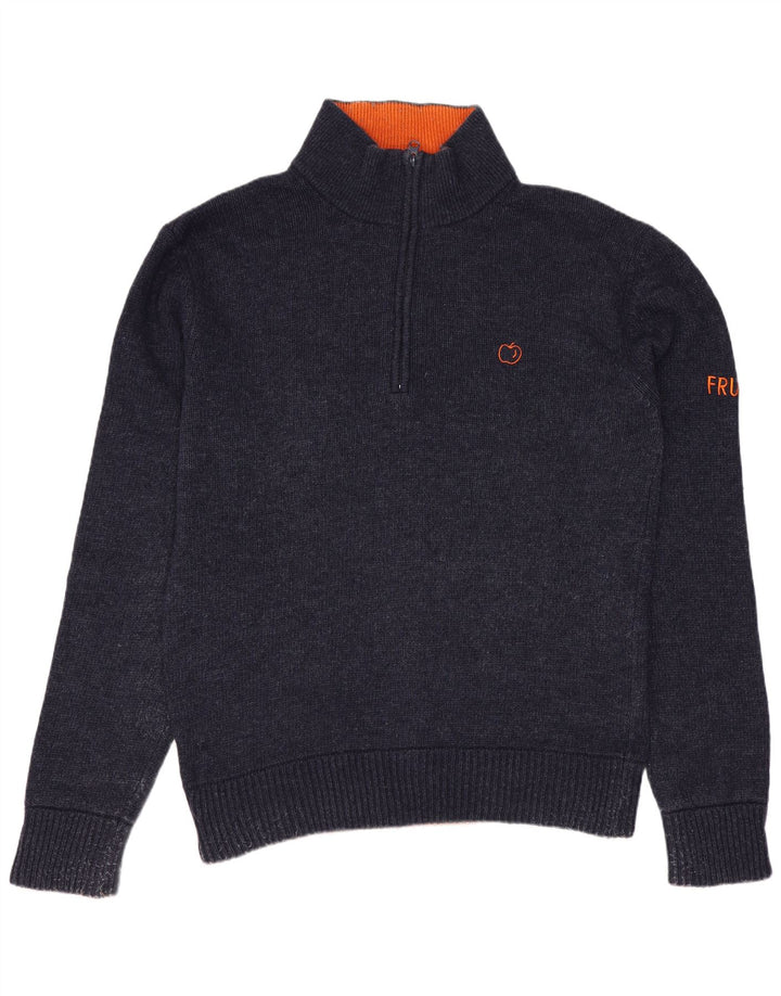 VINTAGE Pull col zippé homme laine bleu marine moyen