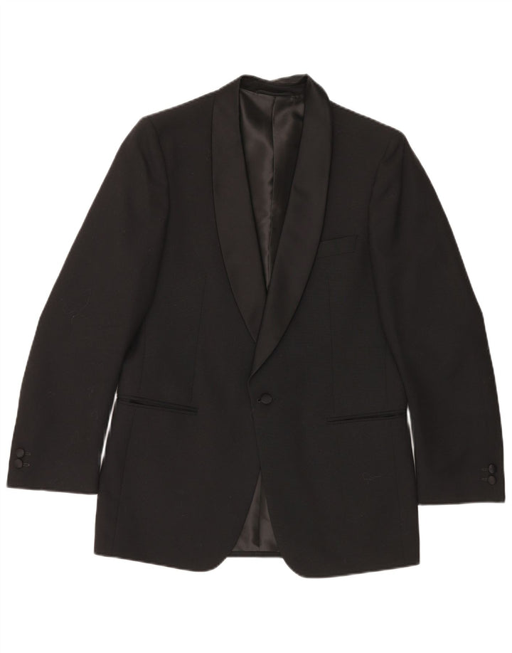 vintage Homme 1 Bouton Blazer Veste UK 38 Moyen Noir Nouvelle Laine