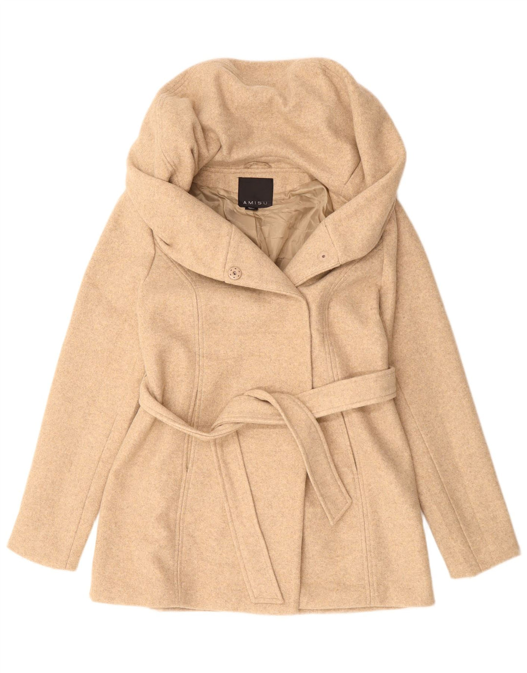 AMISU Pardessus Femme EU 40 Polyester Beige Moyen