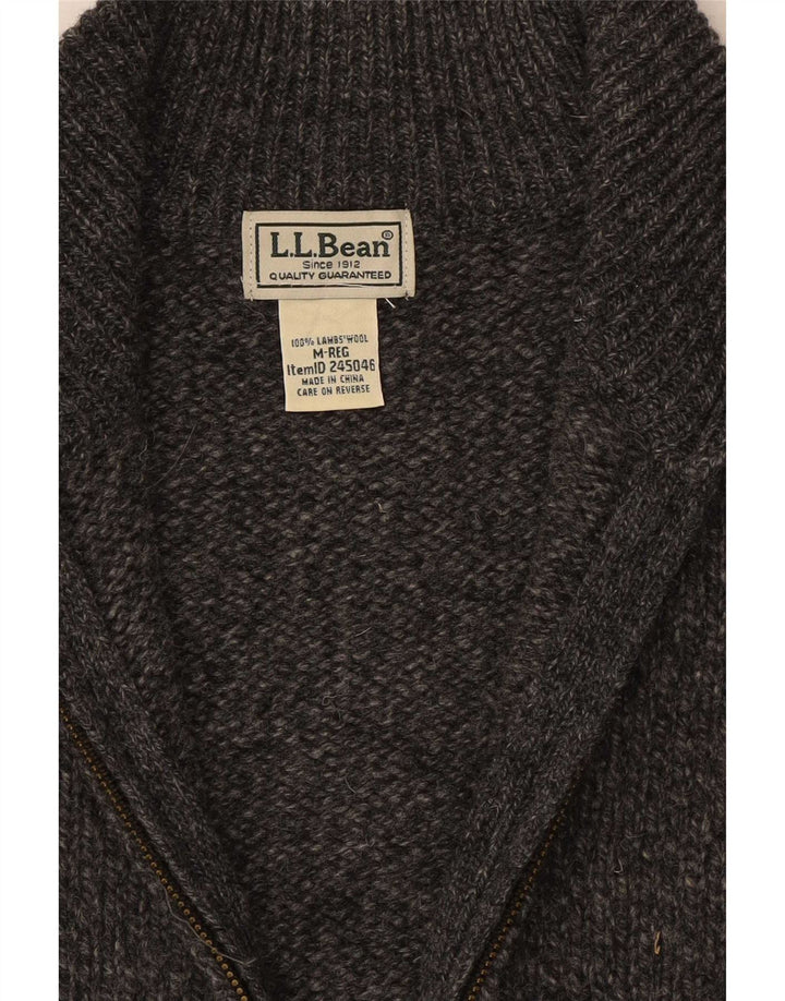 L.L.Bean Pull Cardigan Homme Gris Moyen Moucheté Laine d'Agneau