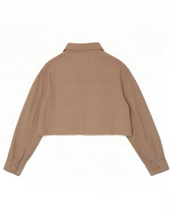 Zara Womens Crop Oversized Shirt UK 10 Small Beige Viscose