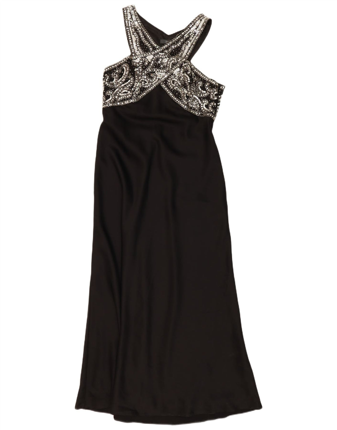vintage Femme Halter Robe UK 14 Moyen Noir