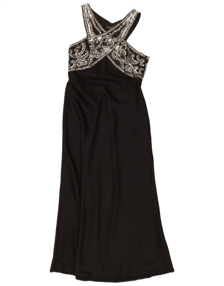 vintage Femme Halter Robe UK 14 Moyen Noir