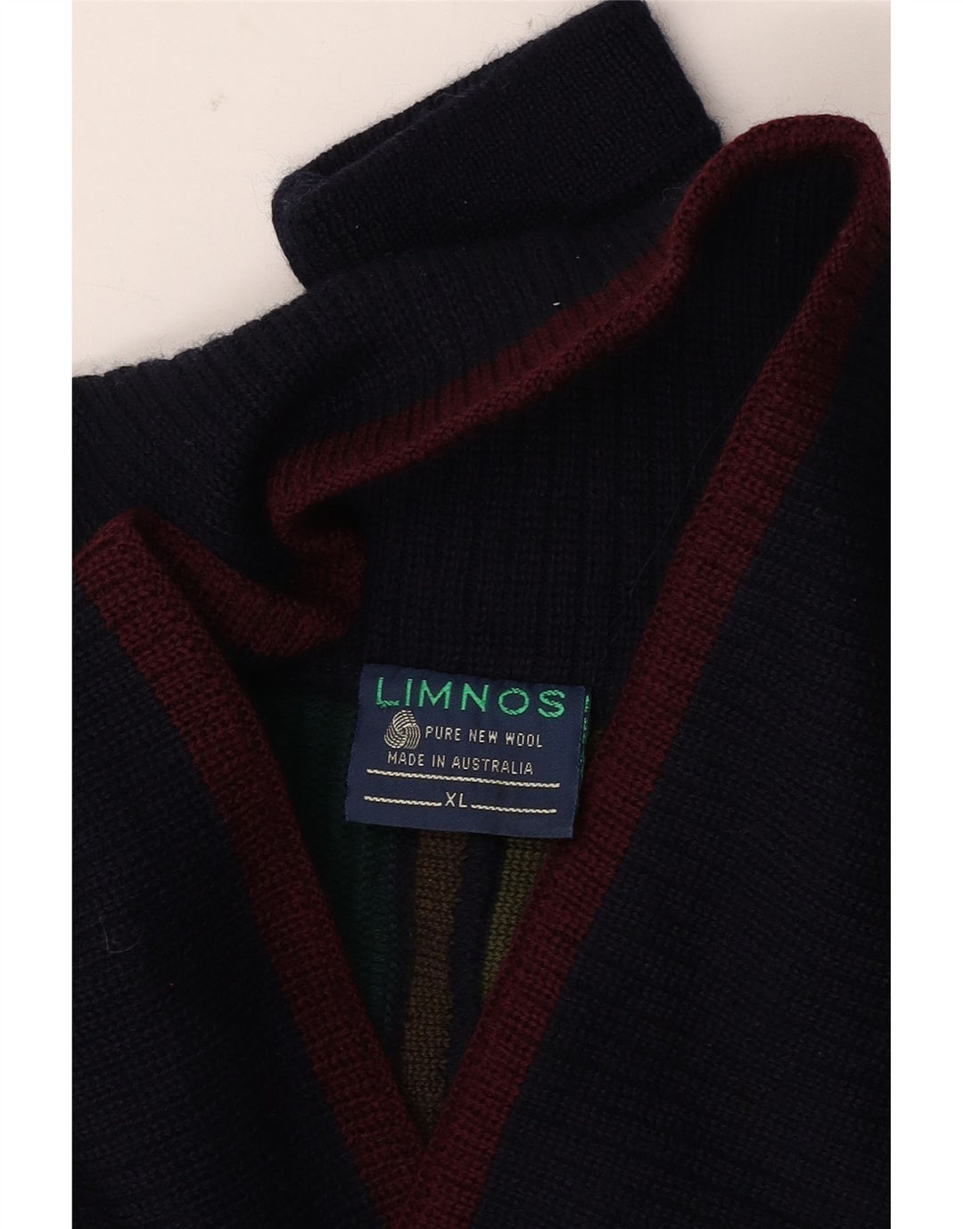 Limnos Pull col châle homme XL laine géométrique multicolore