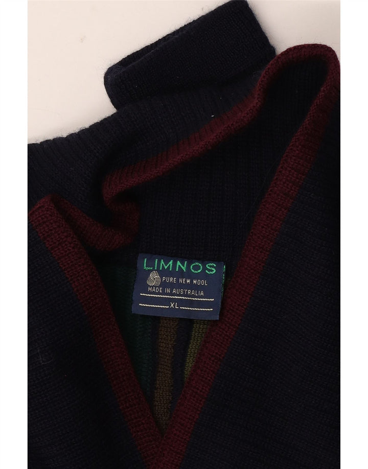 Limnos Pull col châle homme XL laine géométrique multicolore