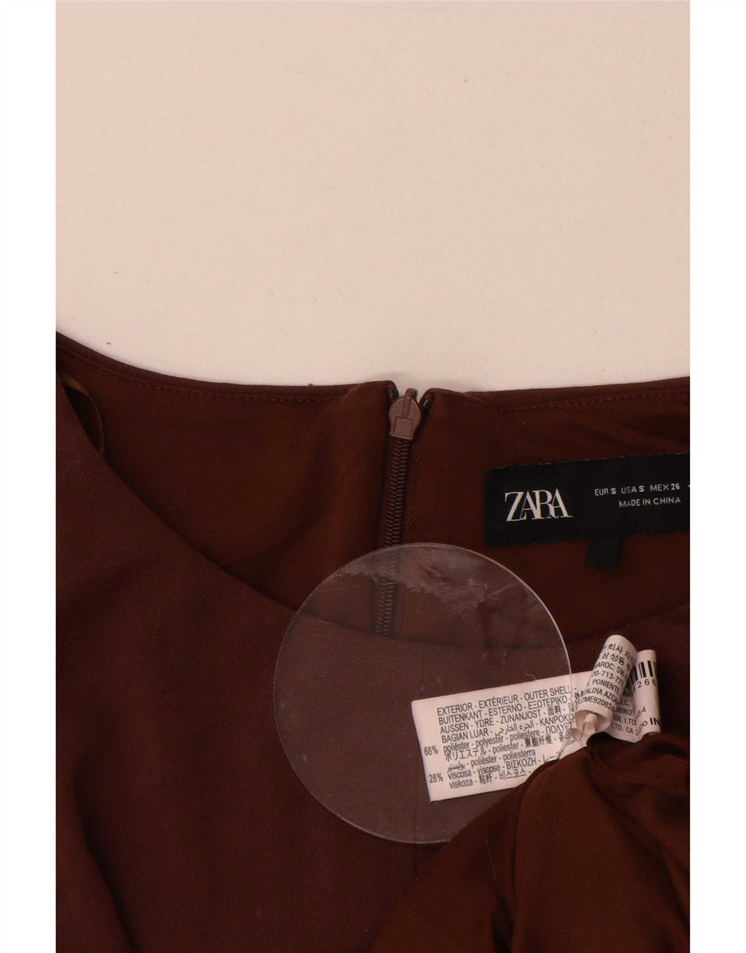 Zara Robe trapèze sans manches pour femme UK 10 Petit Marron Polyester