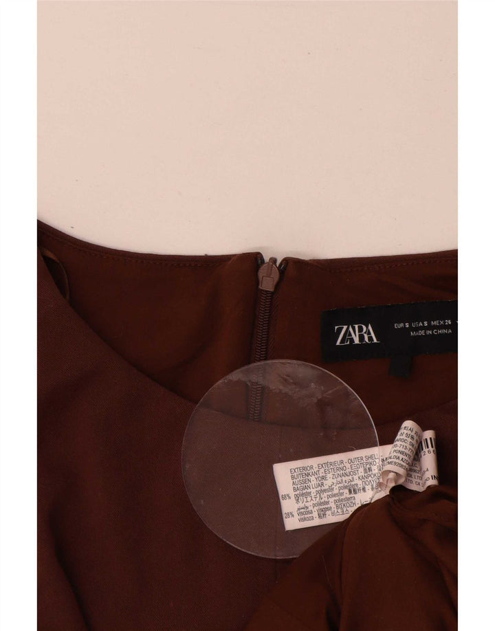Zara Robe trapèze sans manches pour femme UK 10 Petit Marron Polyester