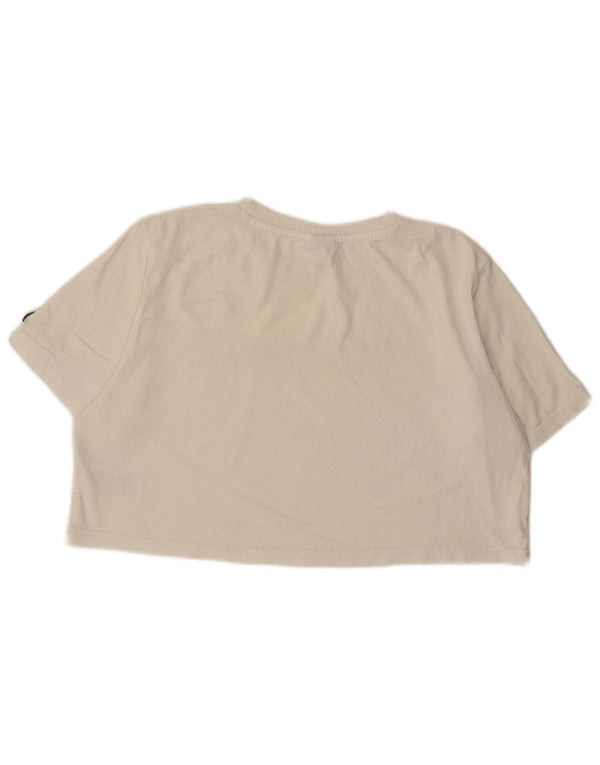 Ellesse T-shirt court graphique pour femme UK 12 en coton blanc moyen