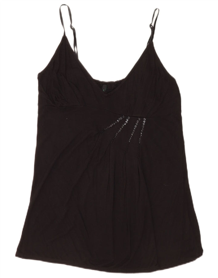 Benetton Femmes Cami Top UK 12 Moyen Noir