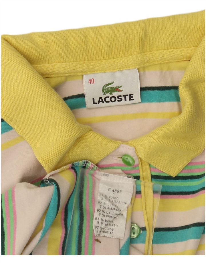 LACOSTE Polo Femme Taille 40 Moyen Off White Rayé Coton