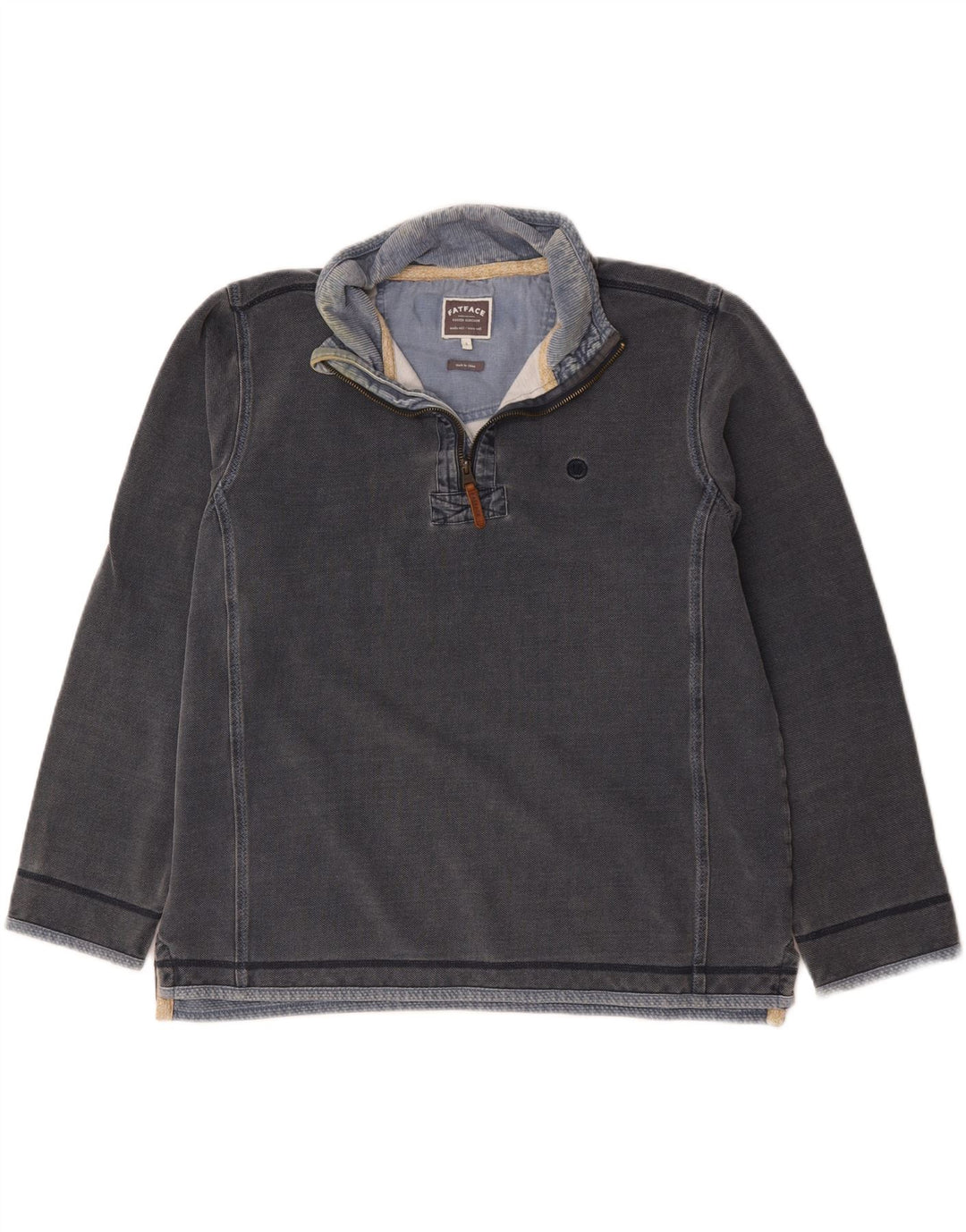 Fat Face Sweat-shirt à col zippé pour homme en coton gris Taille L