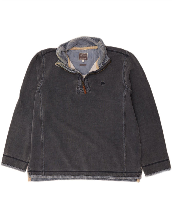 Fat Face Sweat-shirt à col zippé pour homme en coton gris Taille L