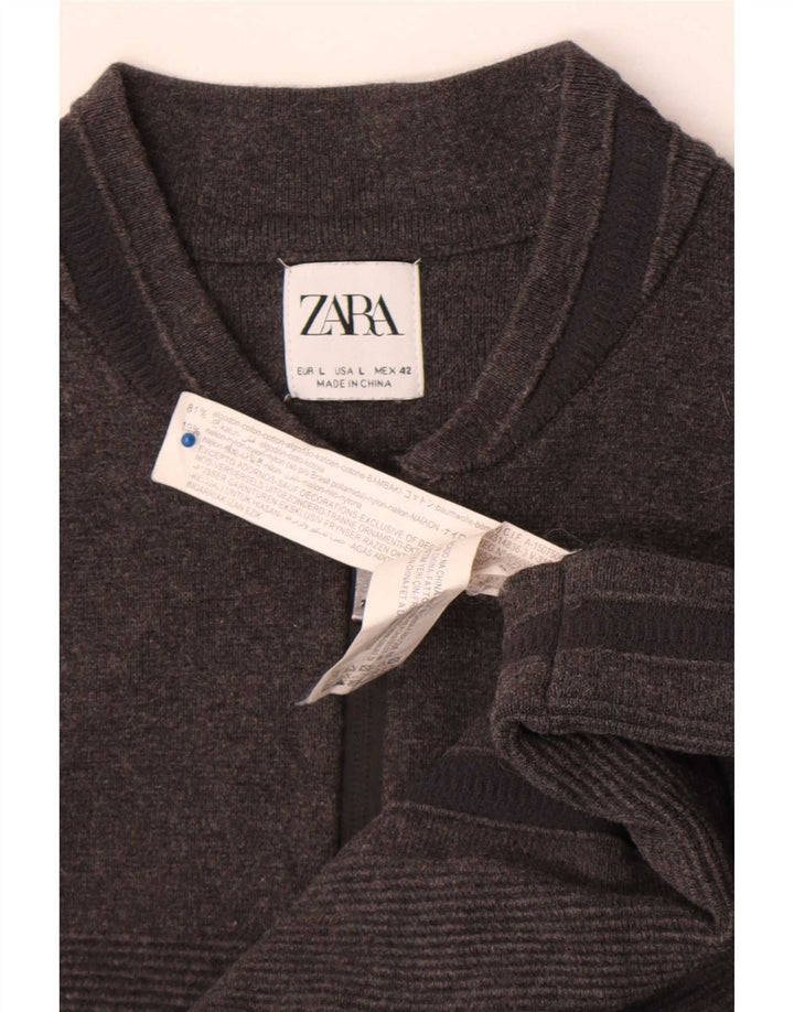 Zara Homme Cardigan Pull Large Gris Rayé Coton