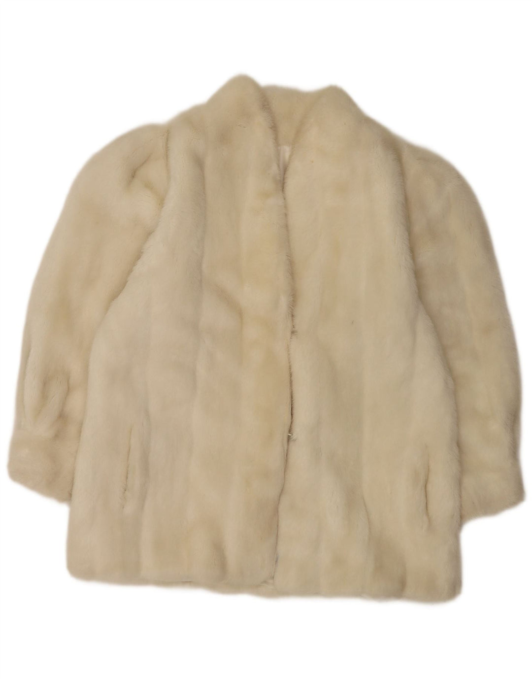 veste vintage femme fausse fourrure UK 12 microfibres blanches moyennes