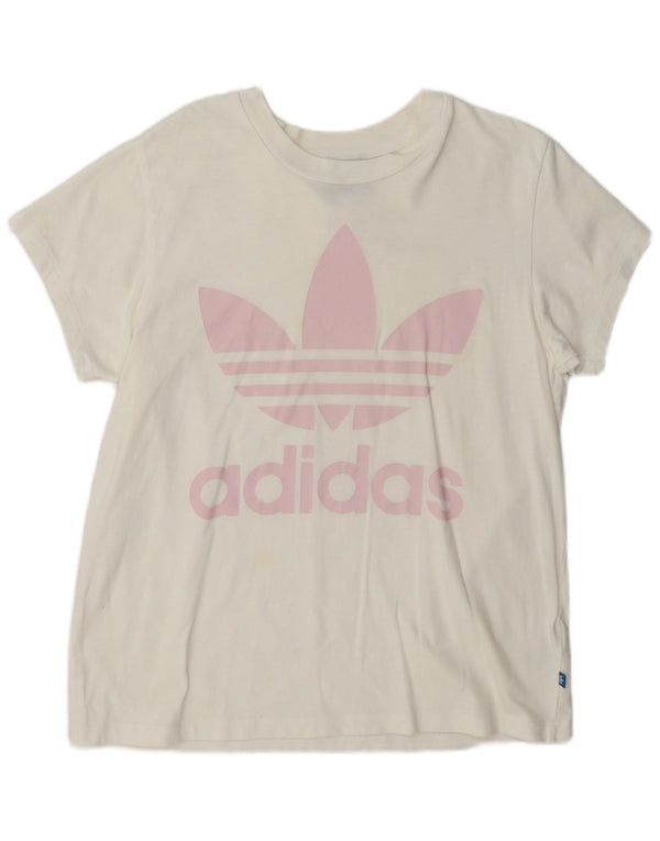 Adidas T-shirt graphique pour femme UK 12 en coton blanc moyen
