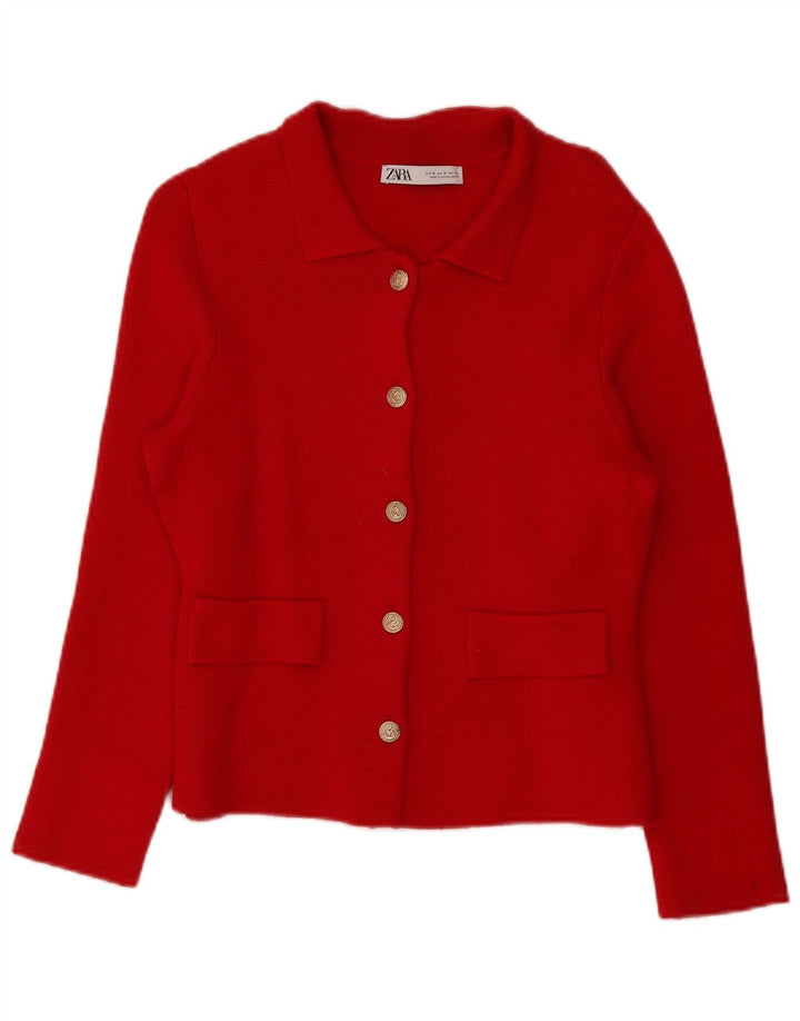Zara Cardigan Femme Pull UK 14 Viscose Rouge Moyen