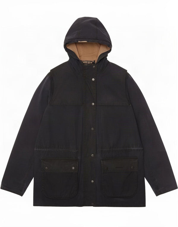 Barbour Veste à capuche en coton ciré pour femme UK 12 bleu marine moyen