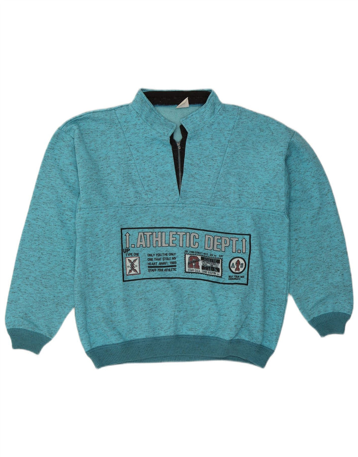 vintage Mens Graphic Zip Neck Sweatshirt Jumper Grand Bleu Moucheté