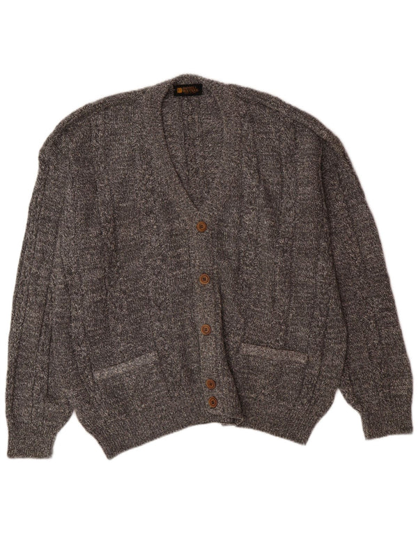 vintage Mens Cardigan Sweater IT 52 Grand Gris Moucheté Coton Classique