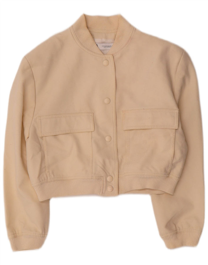 Zara Womens Crop Bomber Jacket UK 14 Viscose Beige Moyen