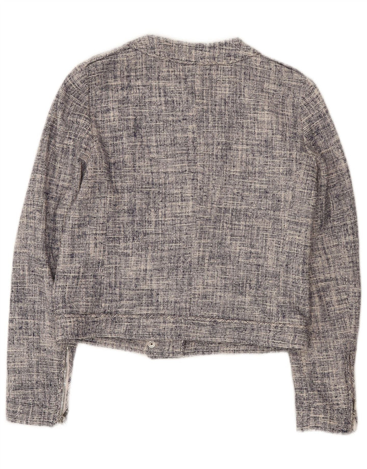 Massimo Dutti Veste blazer courte zippée pour femme EU 36 XS Bleu marine Coton