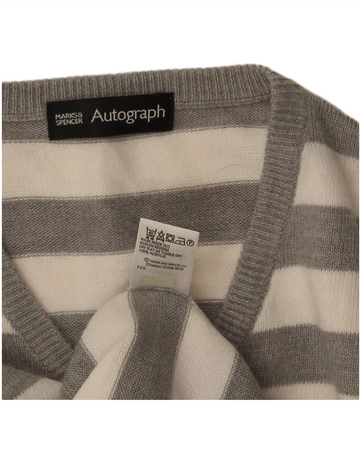 Marks & Spencer Pull Autograph Col V Homme Gris Moyen Rayé