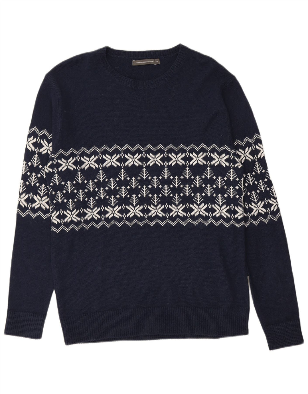 FRENCH CONNECTION Pull col rond pour homme Bleu marine moyen Fair Isle