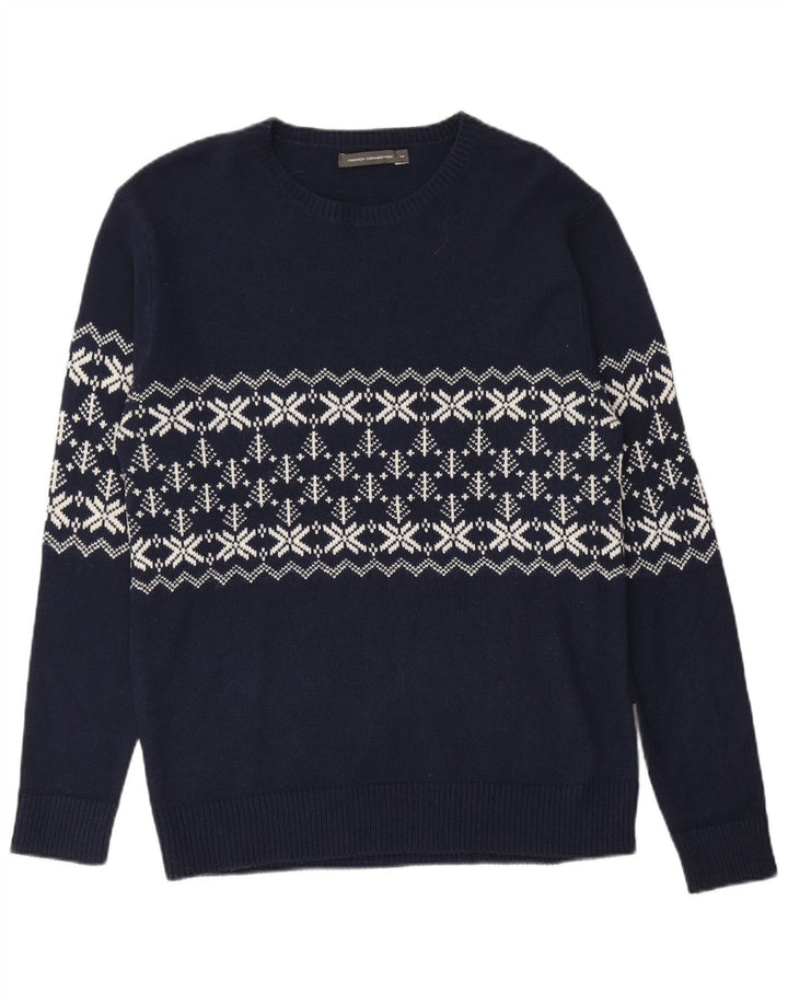 FRENCH CONNECTION Pull col rond pour homme Bleu marine moyen Fair Isle