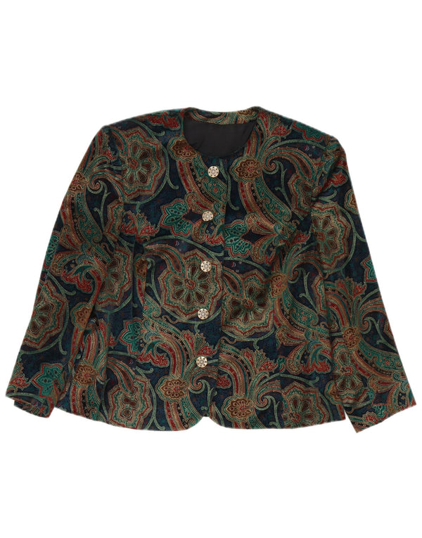 vintage Femme 3/4 Manches Blazer Veste UK 14 Moyen Multicolore Paisley