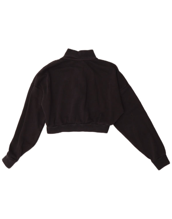 Nike Femme Surdimensionné Crop Zip Neck Sweatshirt Jumper UK 6 XS Noir Coton