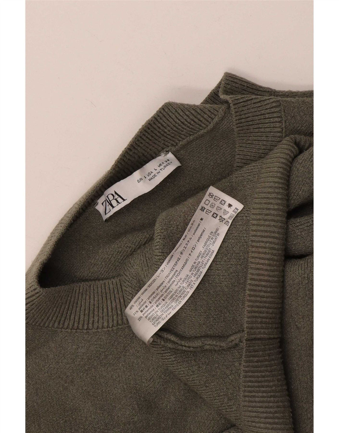 Zara Pull surdimensionné à col boutonné pour femme UK 16 Large Kaki Viscose