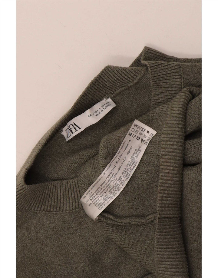 Zara Pull surdimensionné à col boutonné pour femme UK 16 Large Kaki Viscose