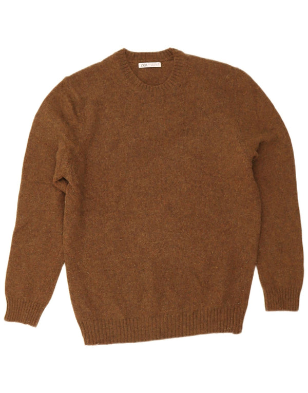 Zara Pull à col rond en laine marron moyen pour homme