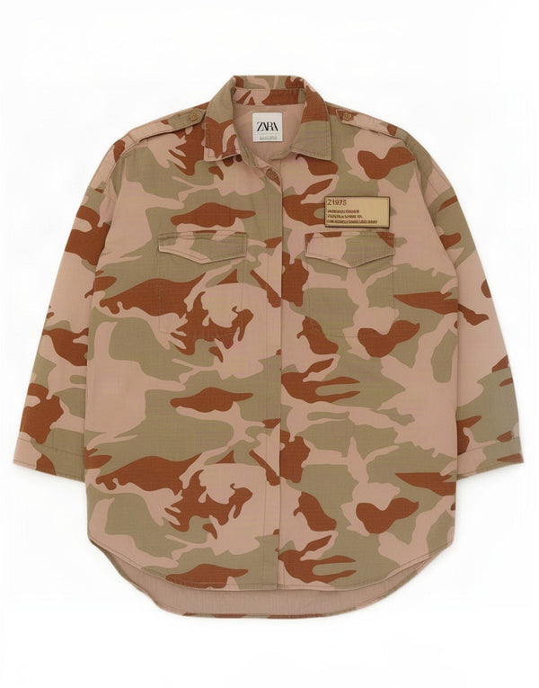 Zara Chemise militaire surdimensionnée pour femme UK 10 Petit camouflage multicolore