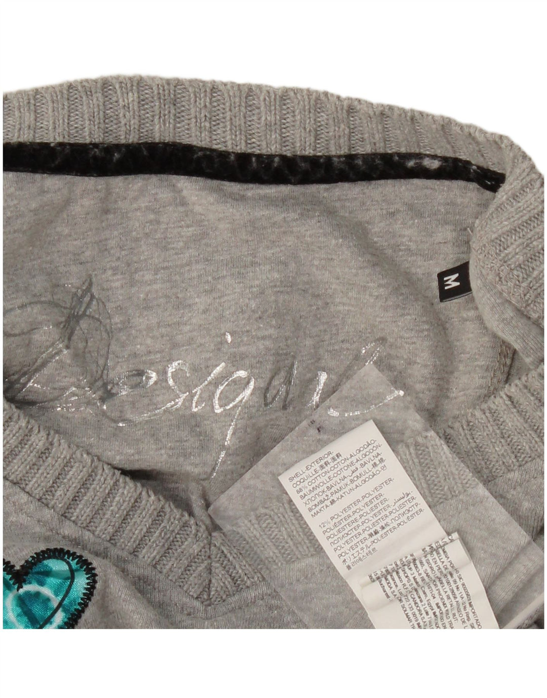 DESIGUAL Haut graphique à manches longues pour femme UK 12 Gris moyen Paisley Heart