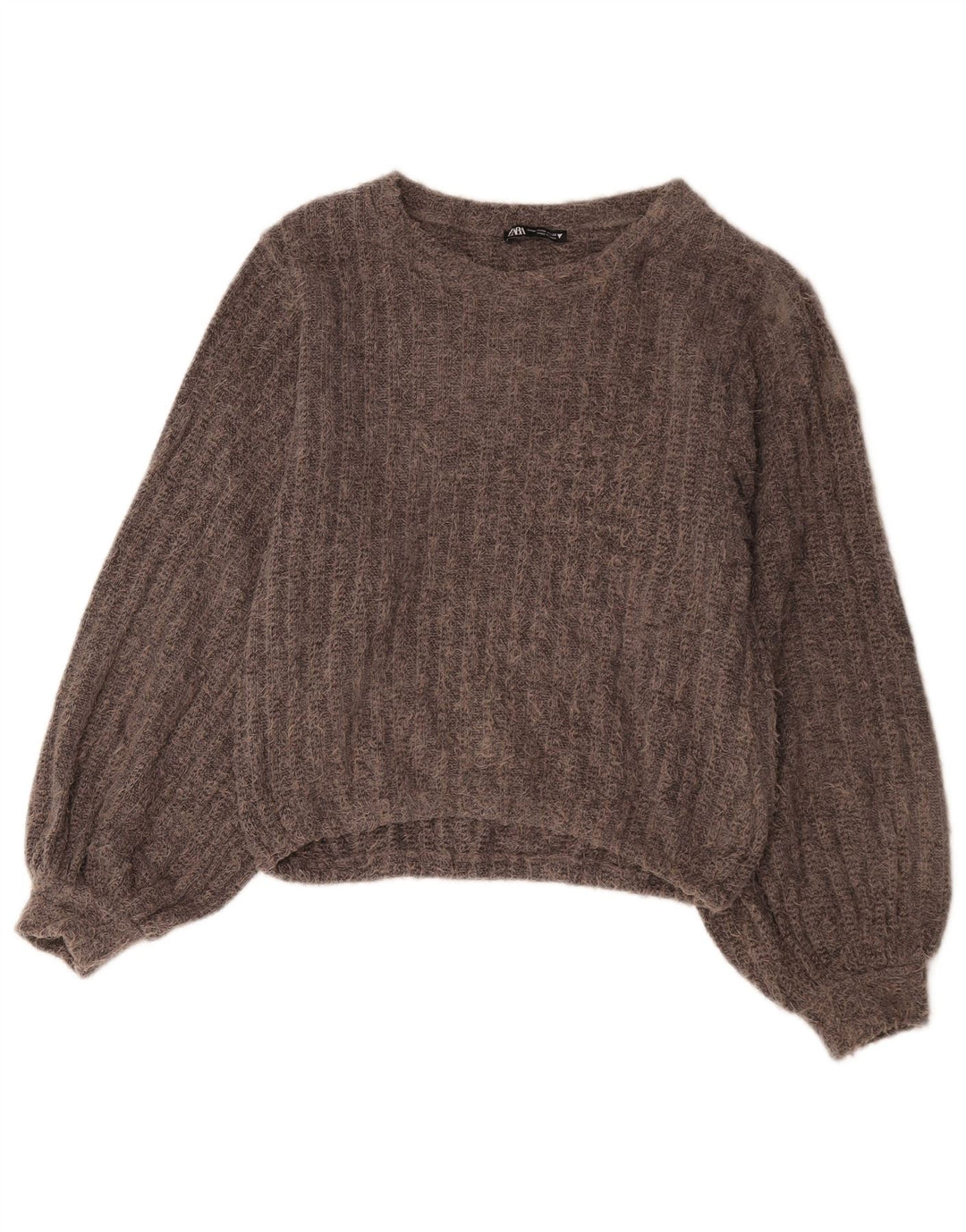 Zara Pull court à col bateau pour femme UK 14 Gris moyen Polyester