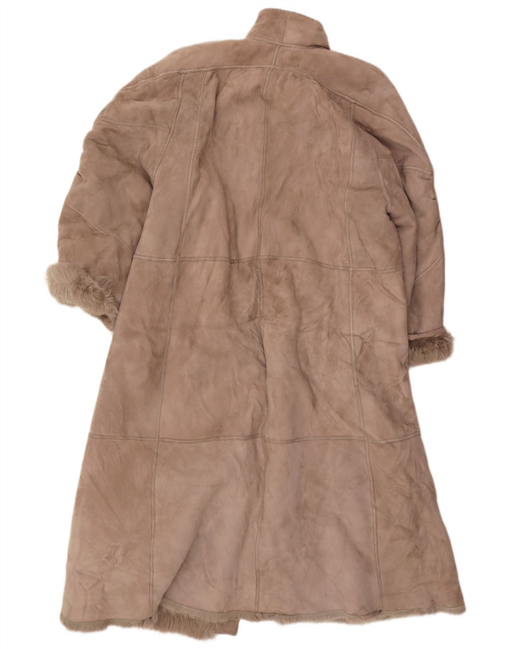 manteau en peau de mouton vintage femme UK 16 Grand Brun