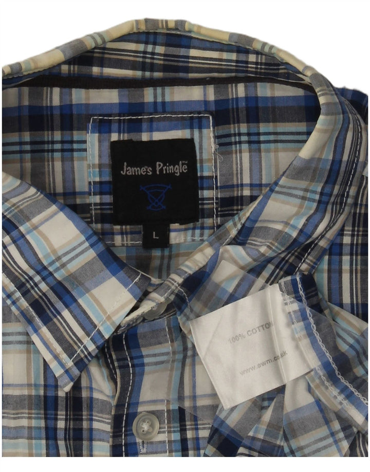 JAMES PRINGLE Chemise à manches courtes pour homme en coton à carreaux bleus