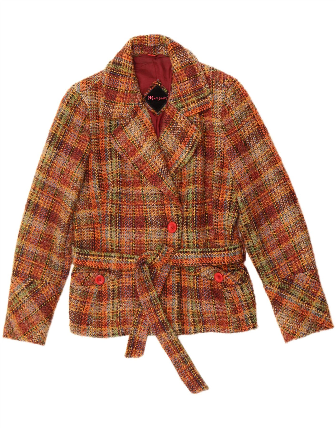 Monsoon Veste Blazer 1 Bouton Femme UK 12 Laine à Carreaux Marron Moyen
