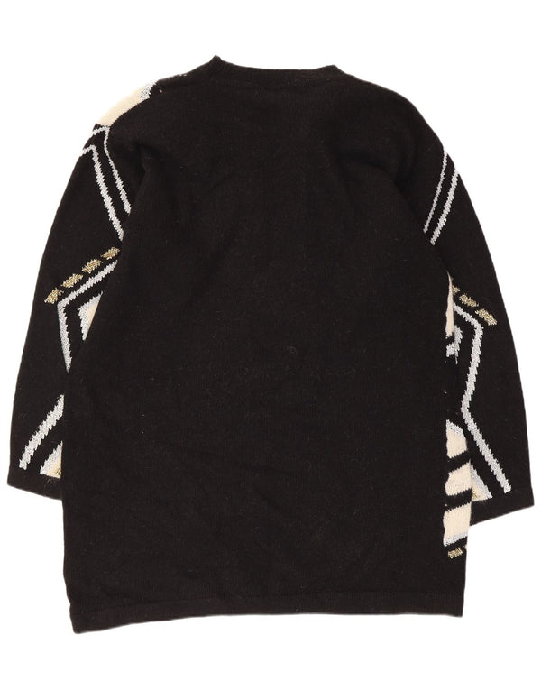 vintage Womens Jumper Dress UK 16 Grande laine d’agneau géométrique noire