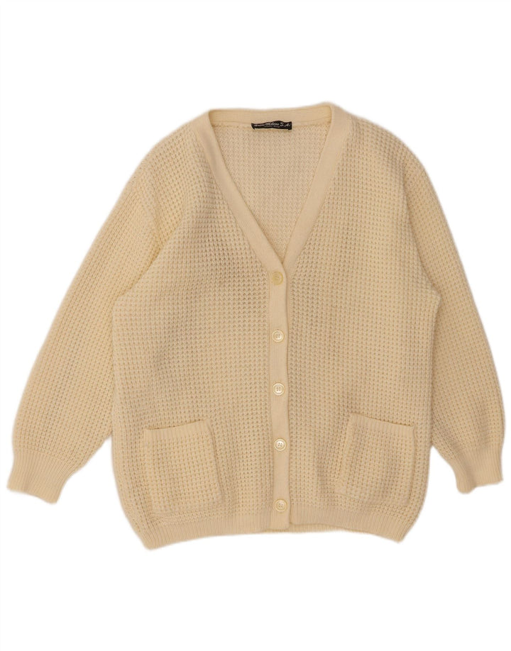 VINTAGE Pull Cardigan Femme IT 48 XL Polyacrylique Blanc Cassé