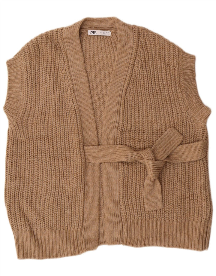 ZARA Cardigan surdimensionné sans manches pour femme UK 10 Petit Marron